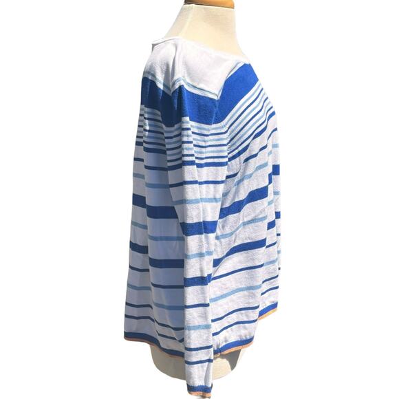Talbots Striped Cotton Sweater Womans Size 2X Blue White Nautical Whales Beachy - Picture 4 of 9